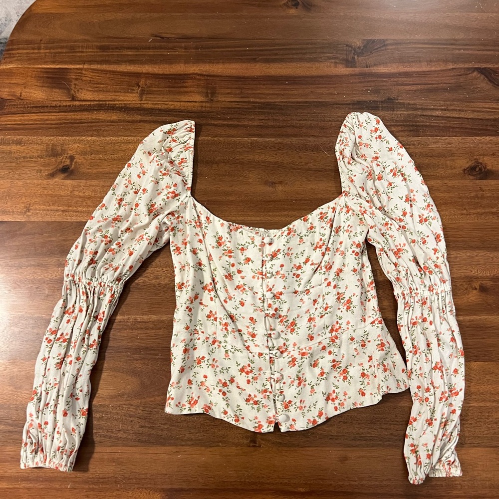 Reformation Cream and Red Floral Blouse